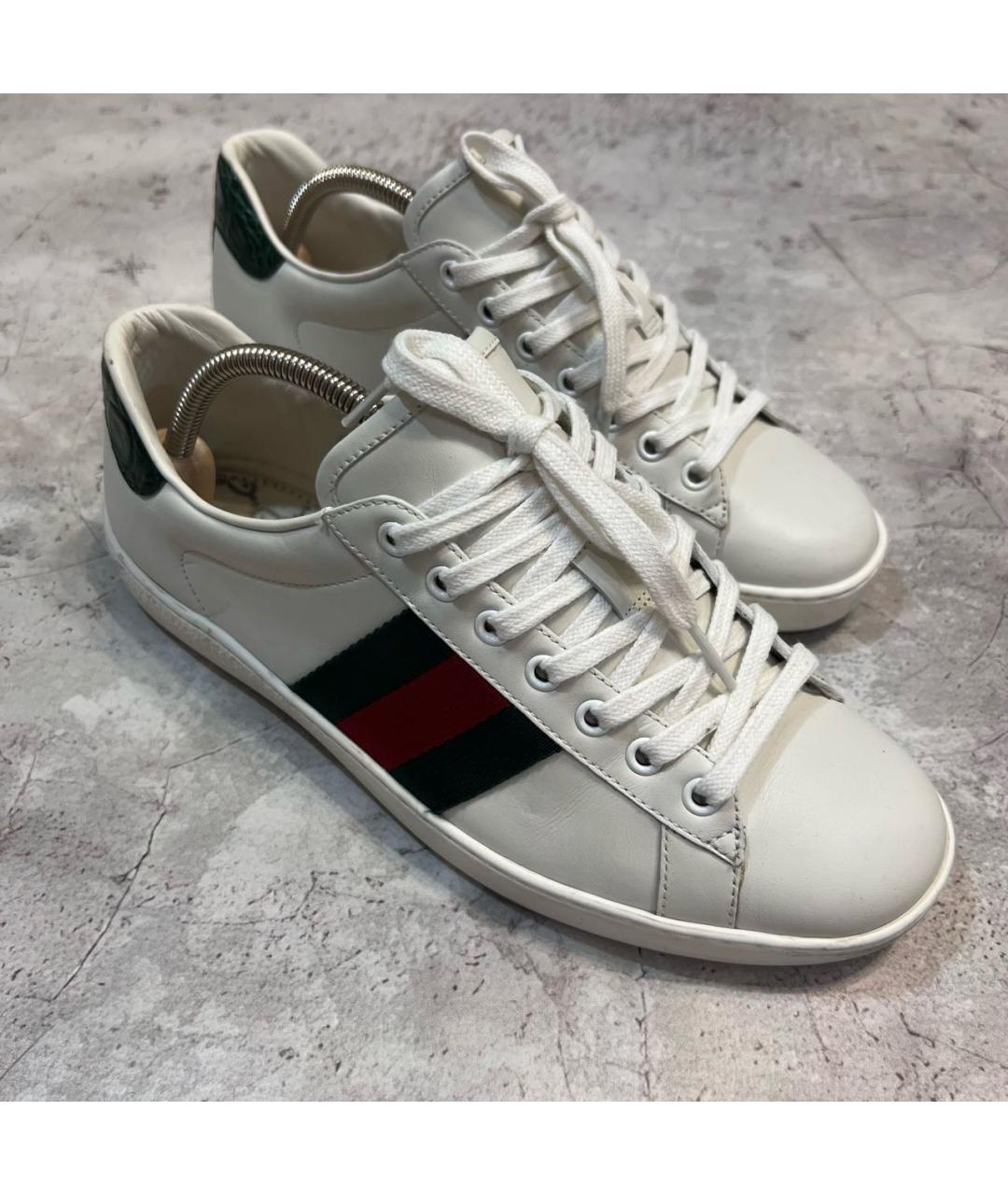 GUCCI Белые кожаные низкие кроссовки / кеды, фото 3