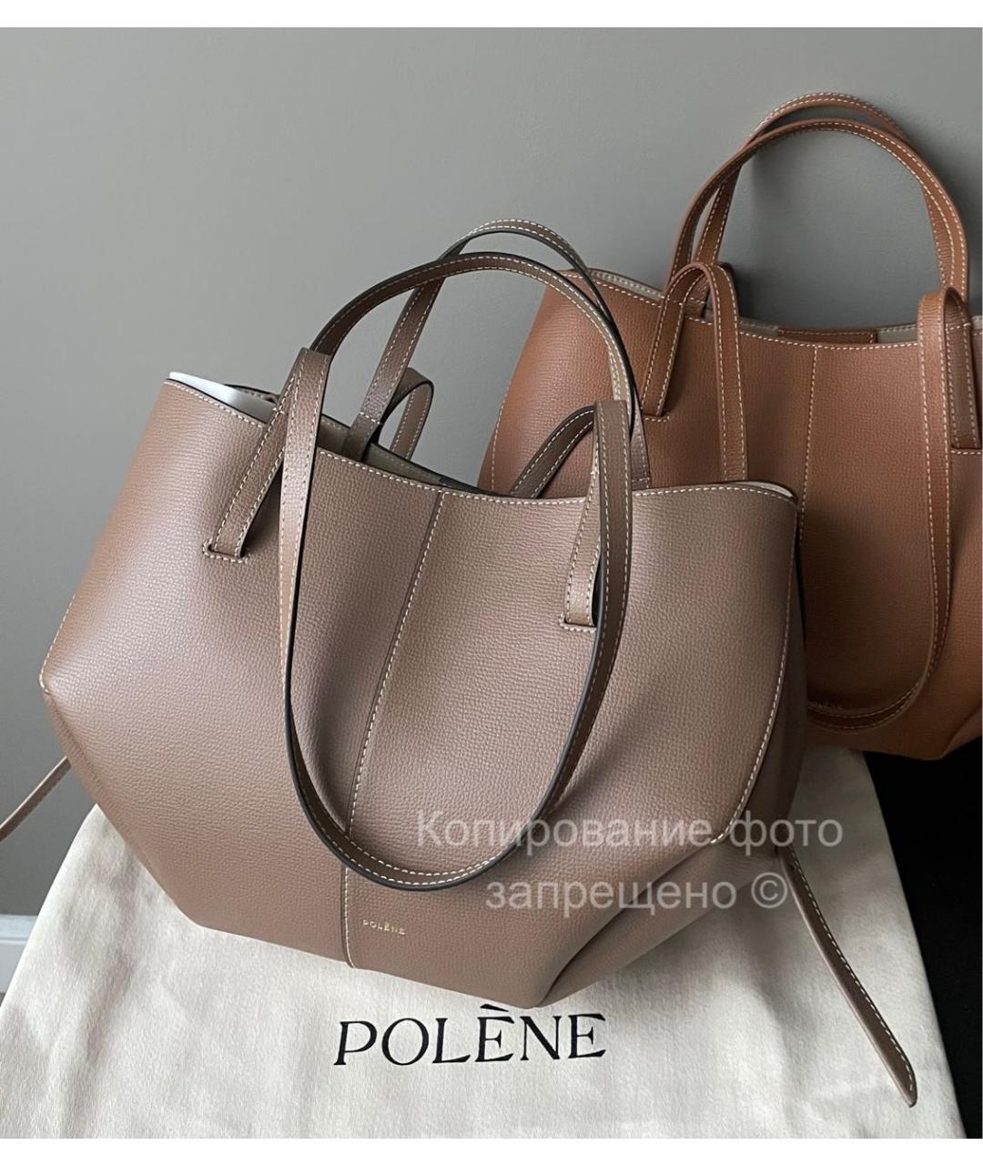 POLENE Коричневая кожаная сумка тоут, фото 2