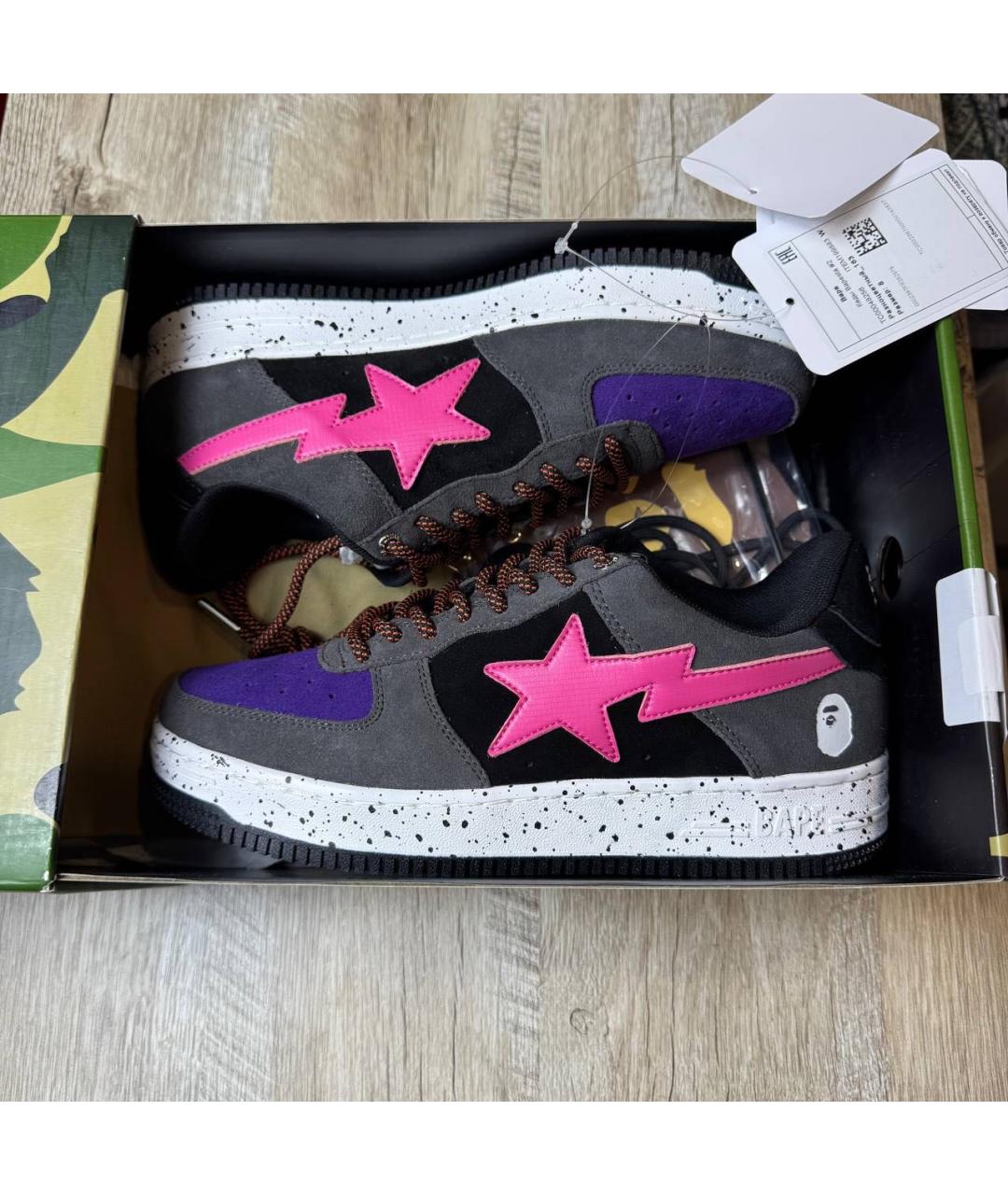 A BATHING APE Черные кожаные низкие кроссовки / кеды, фото 9