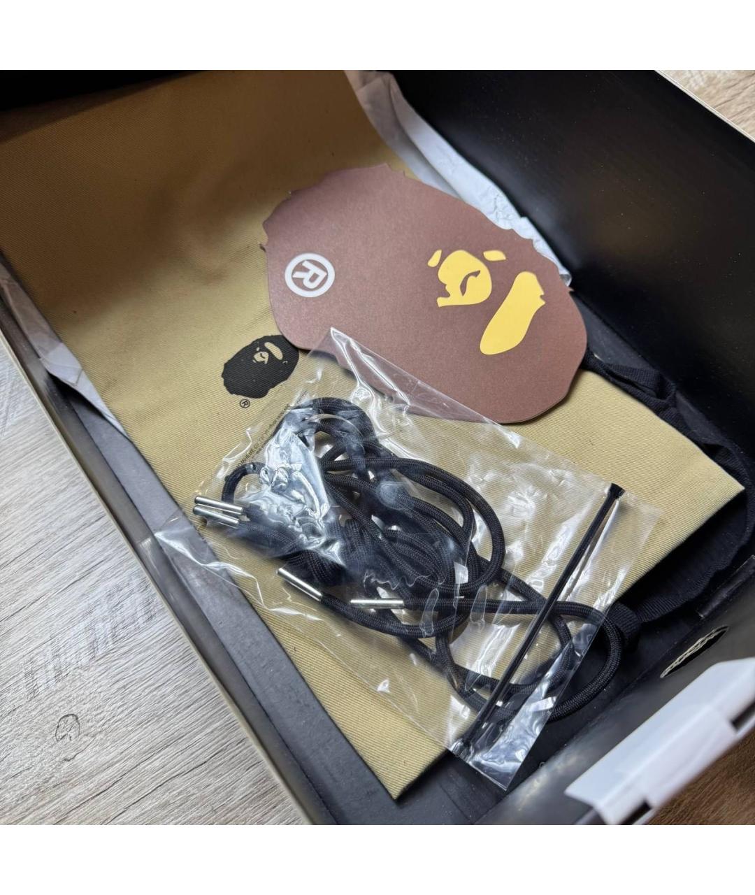 A BATHING APE Черные кожаные низкие кроссовки / кеды, фото 8