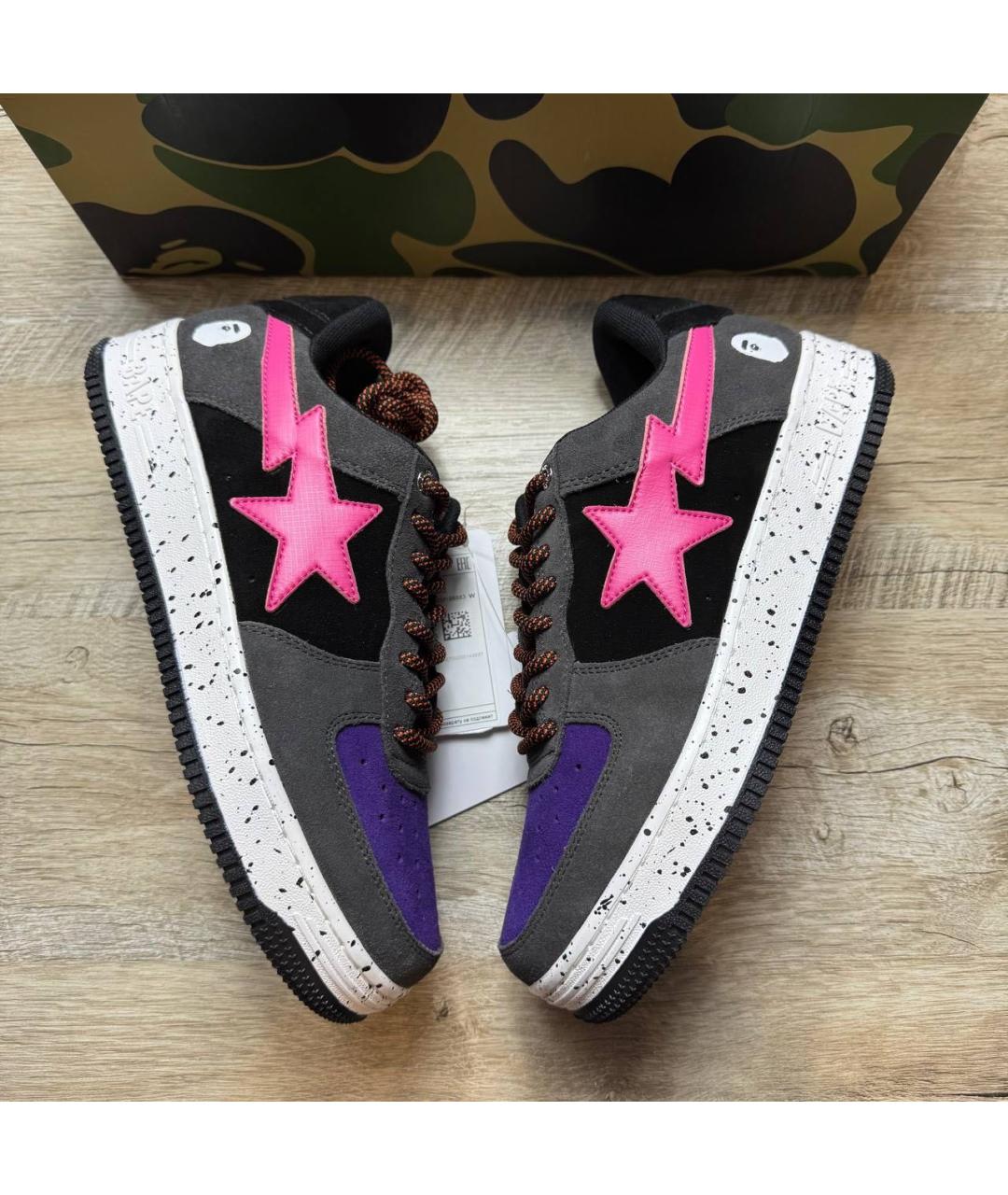 A BATHING APE Черные кожаные низкие кроссовки / кеды, фото 6