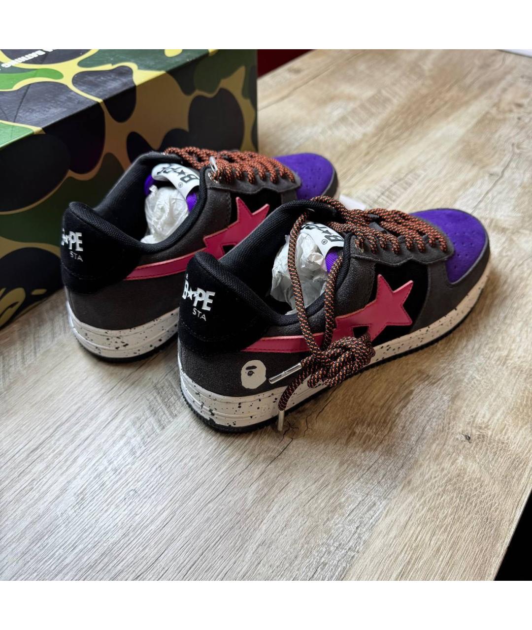 A BATHING APE Черные кожаные низкие кроссовки / кеды, фото 4