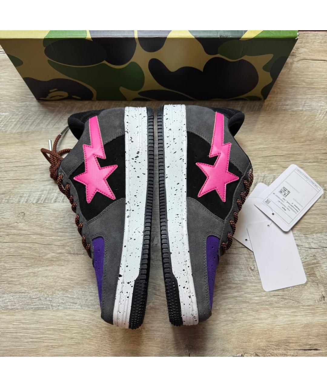 A BATHING APE Черные кожаные низкие кроссовки / кеды, фото 5