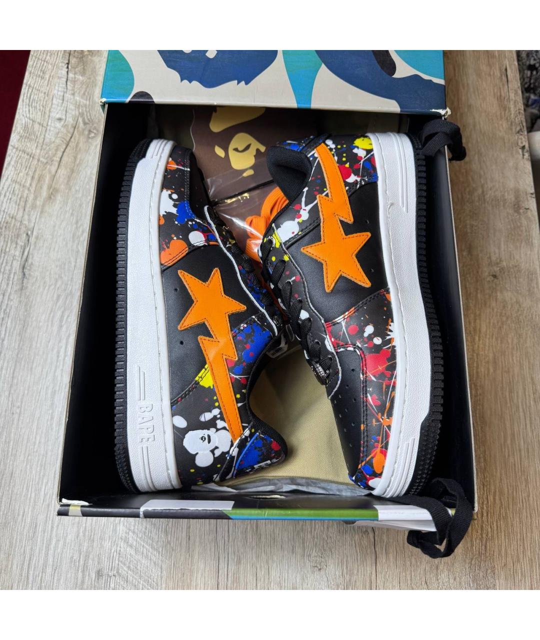 A BATHING APE Оранжевое кожаные низкие кроссовки / кеды, фото 8