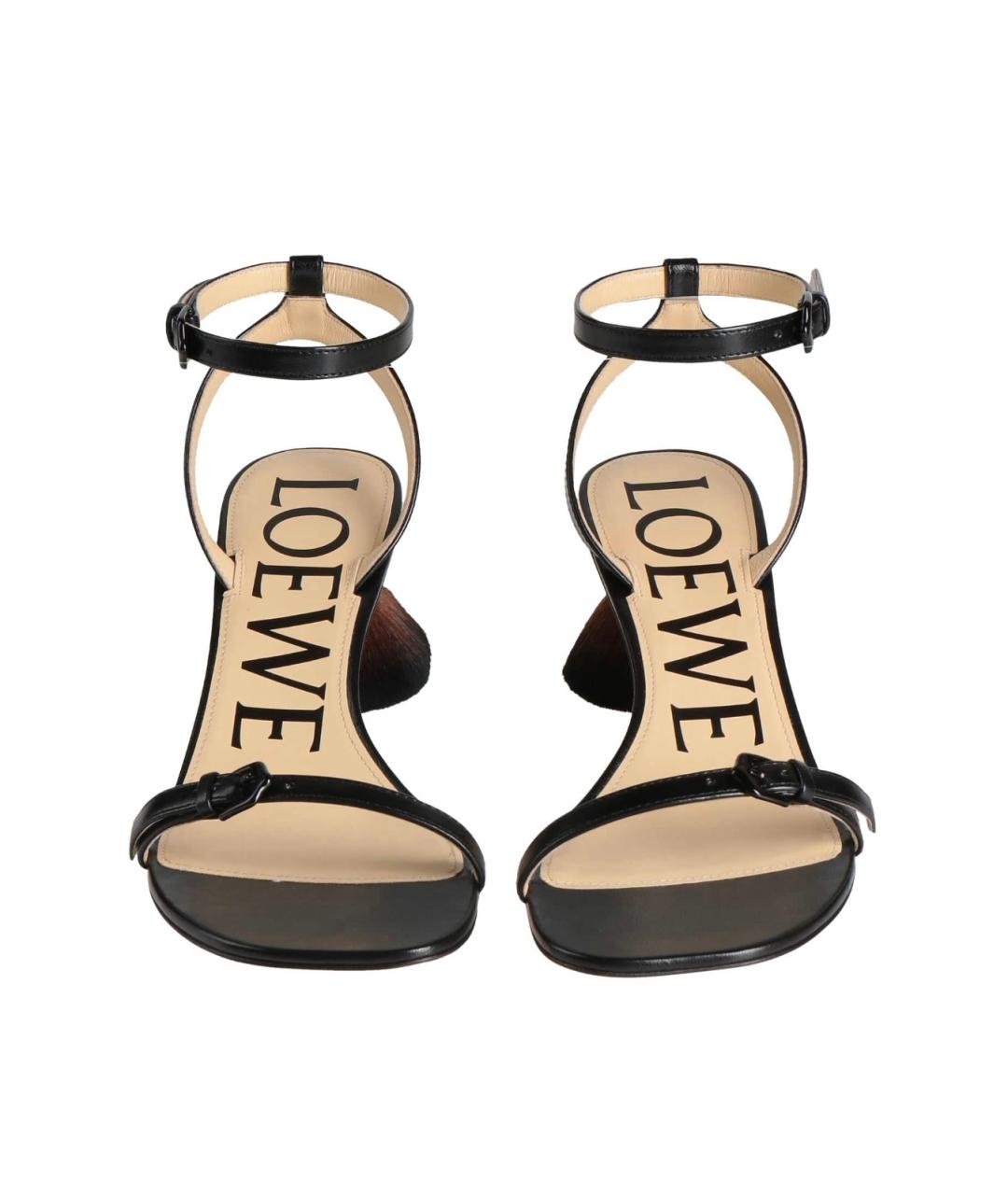 LOEWE Черные кожаные босоножки, фото 4