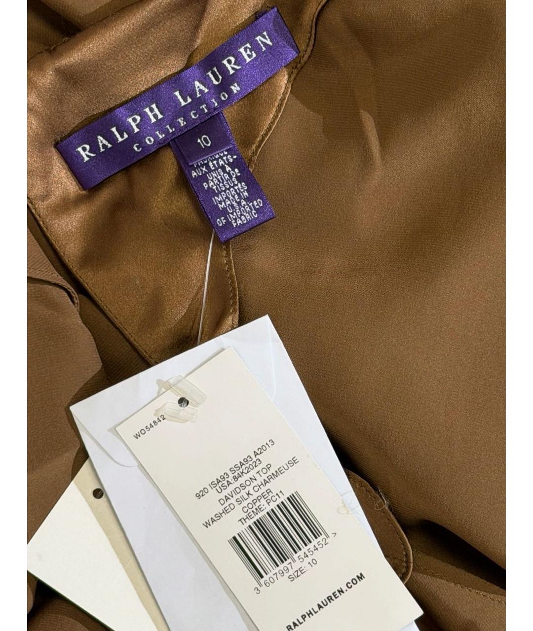 RALPH LAUREN PURPLE LABEL Коричневая шелковая блузы, фото 3