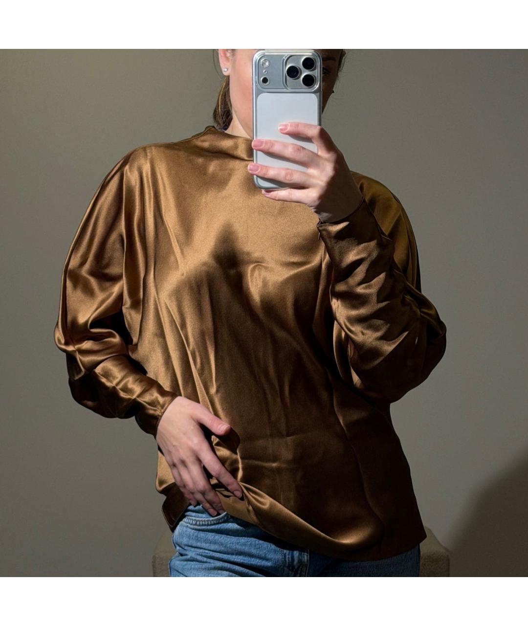 RALPH LAUREN PURPLE LABEL Коричневая шелковая блузы, фото 5