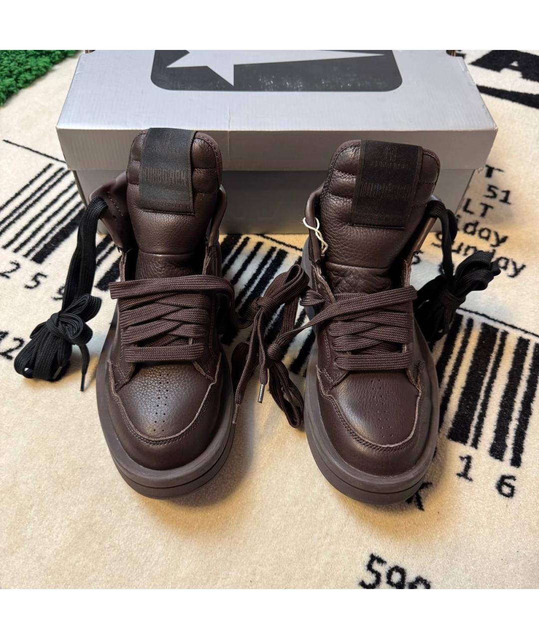 RICK OWENS Коричневые кожаные кроссовки, фото 3