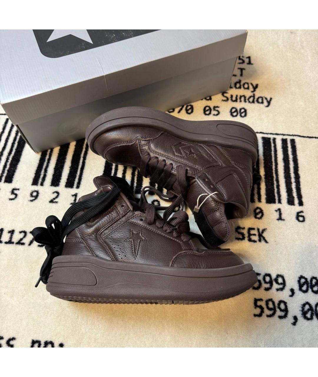 RICK OWENS Коричневые кожаные кроссовки, фото 4