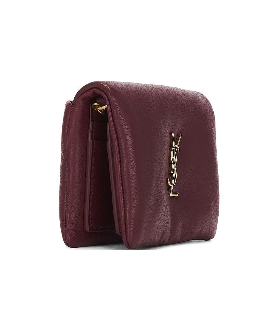 SAINT LAURENT Бордовая кожаная сумка через плечо, фото 3