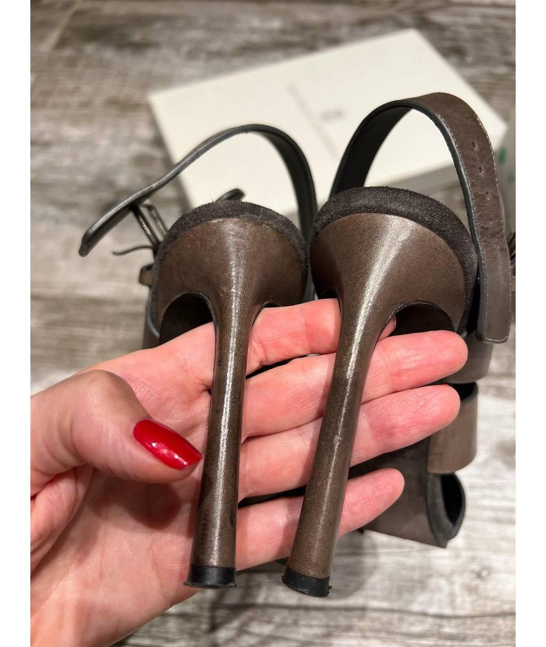 BRUNELLO CUCINELLI Антрацитовые кожаные босоножки, фото 4