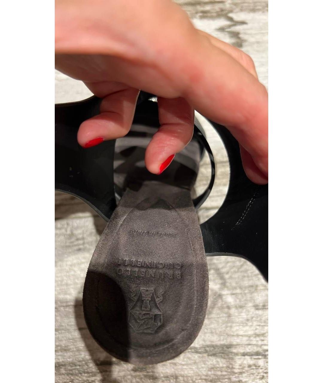 BRUNELLO CUCINELLI Антрацитовые кожаные босоножки, фото 5