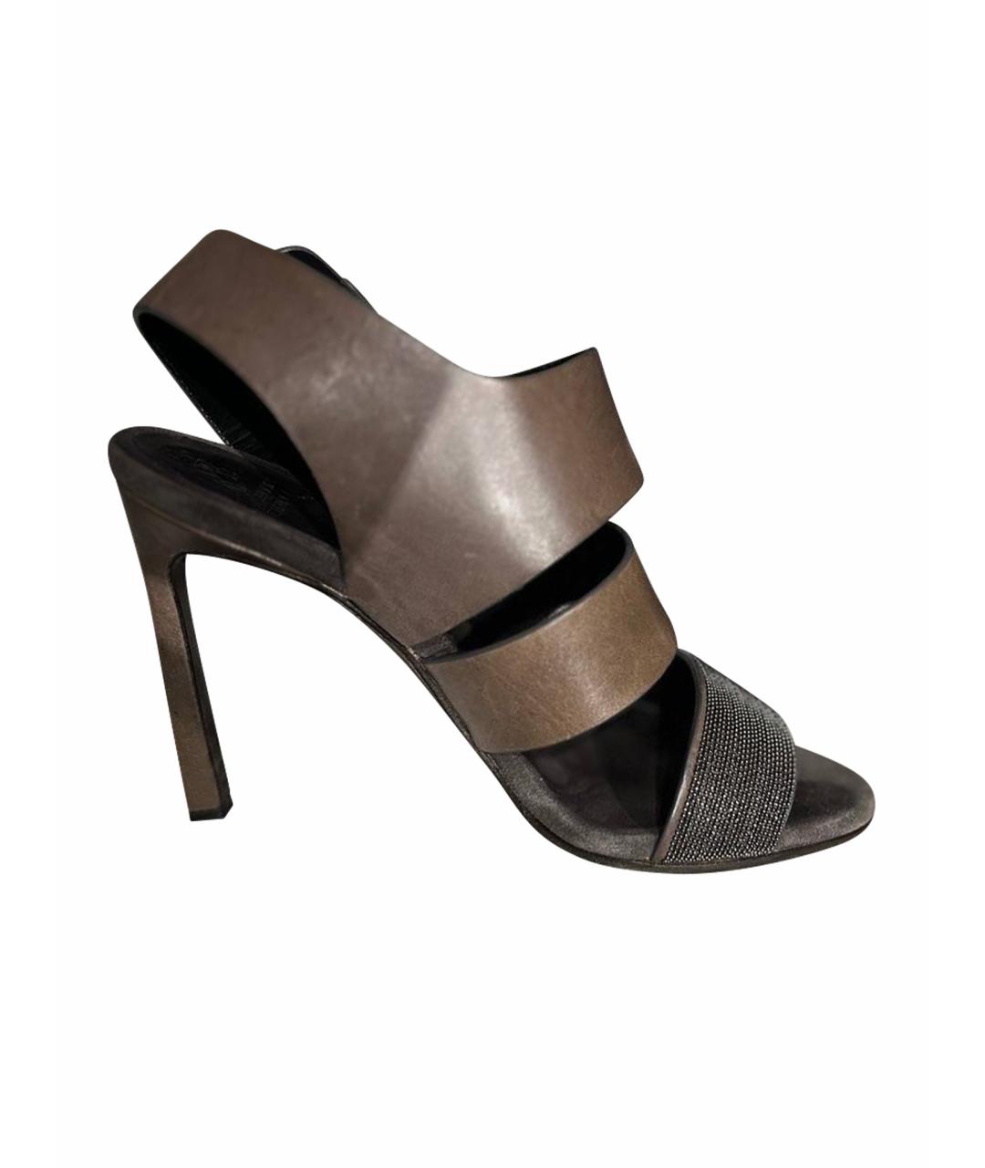 BRUNELLO CUCINELLI Антрацитовые кожаные босоножки, фото 1