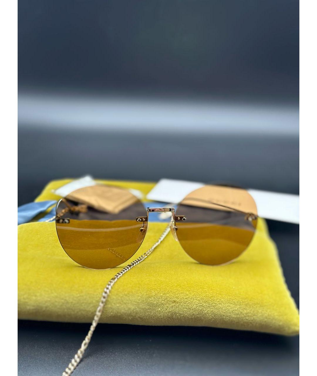 GUCCI Золотые металлические солнцезащитные очки, фото 6