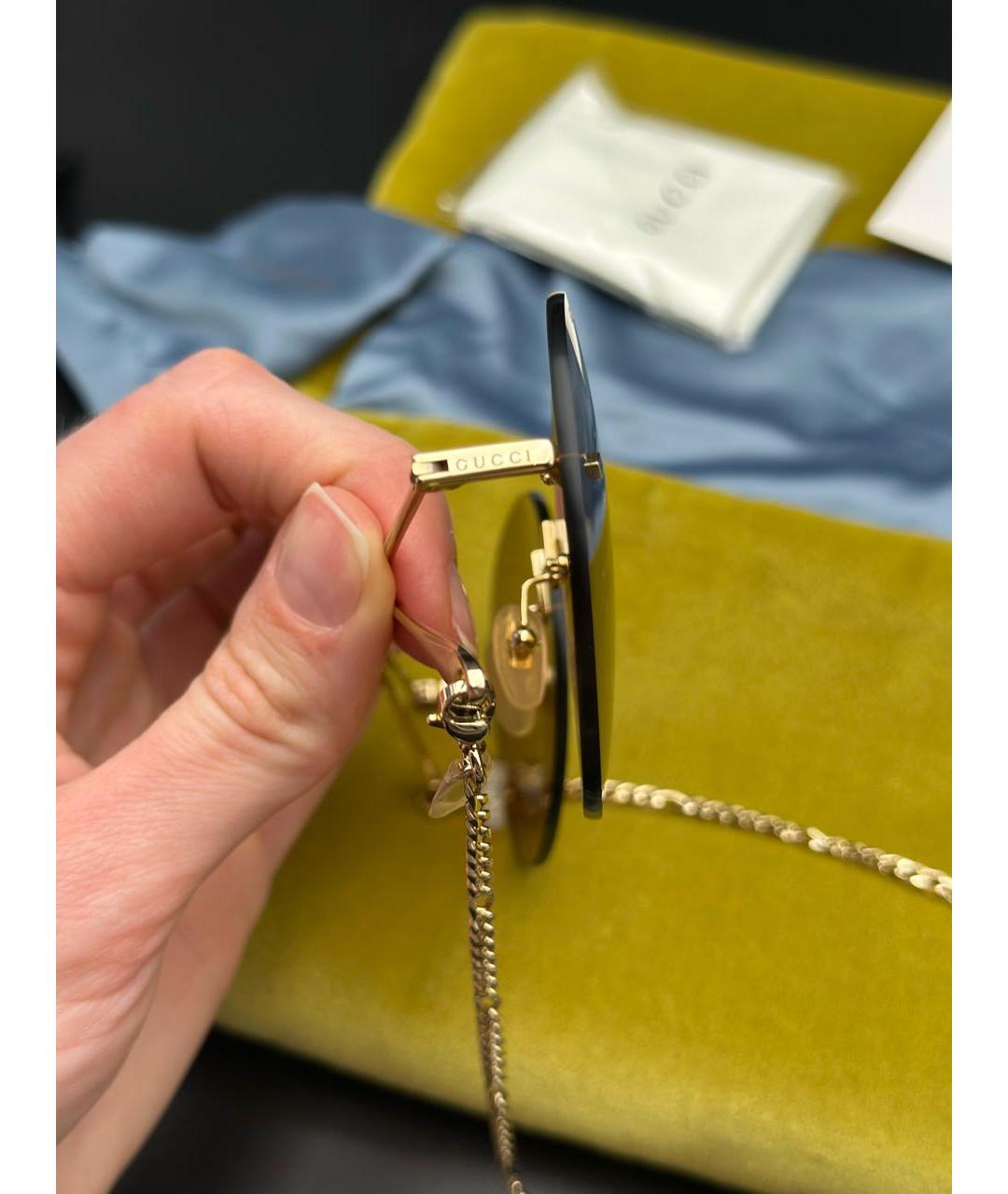 GUCCI Золотые металлические солнцезащитные очки, фото 2