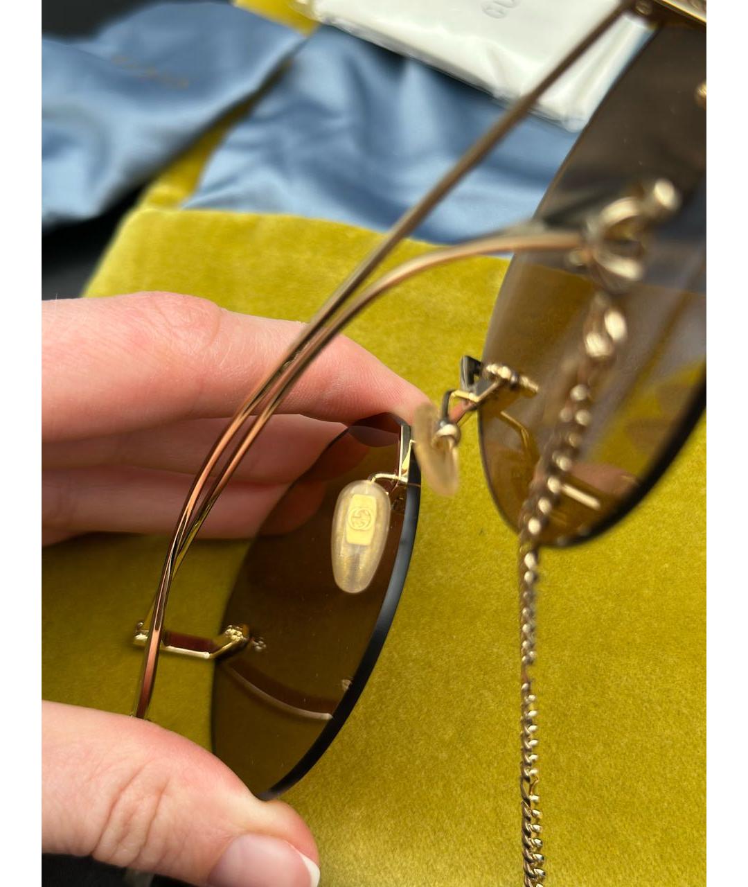 GUCCI Золотые металлические солнцезащитные очки, фото 3