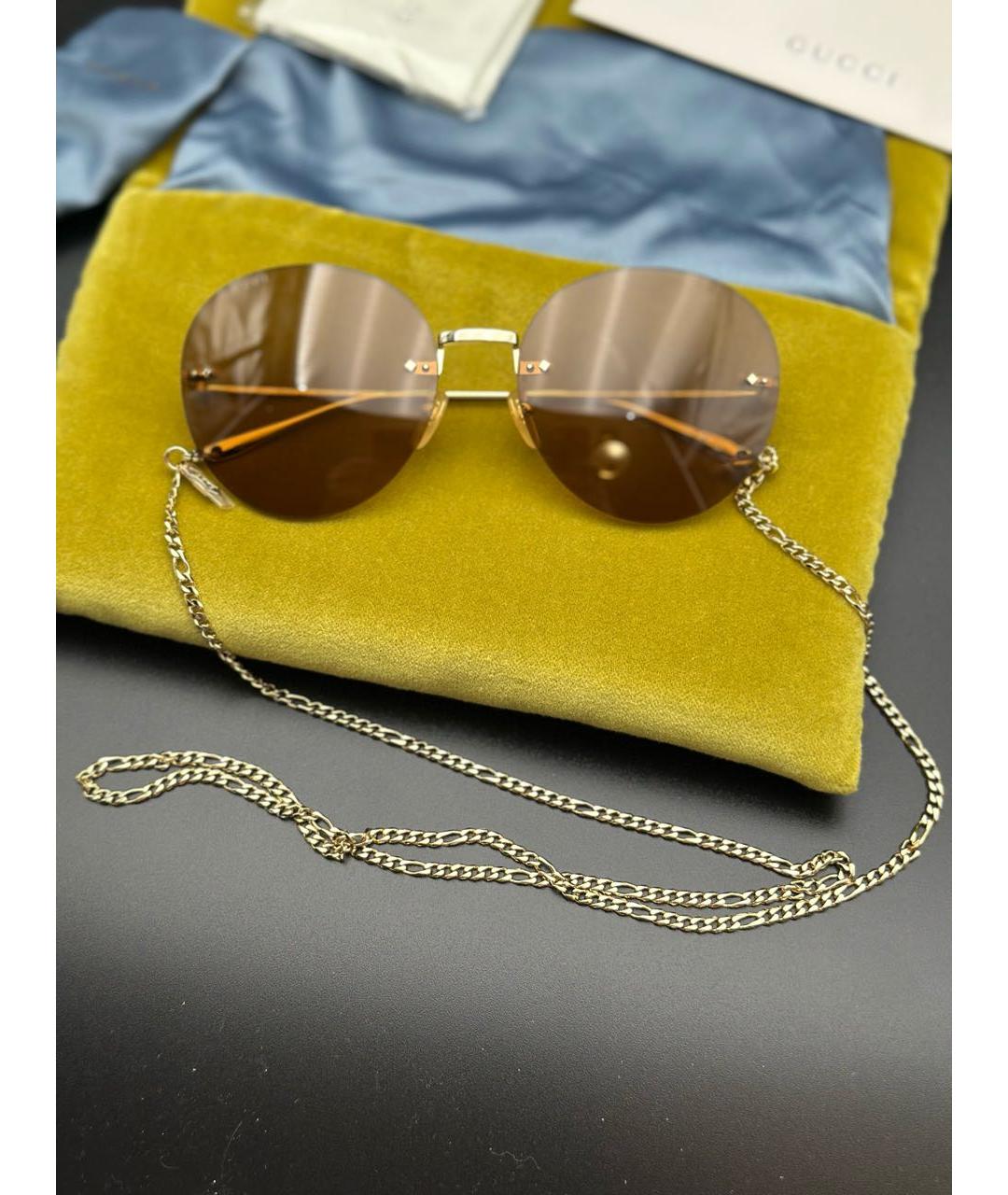 GUCCI Золотые металлические солнцезащитные очки, фото 9