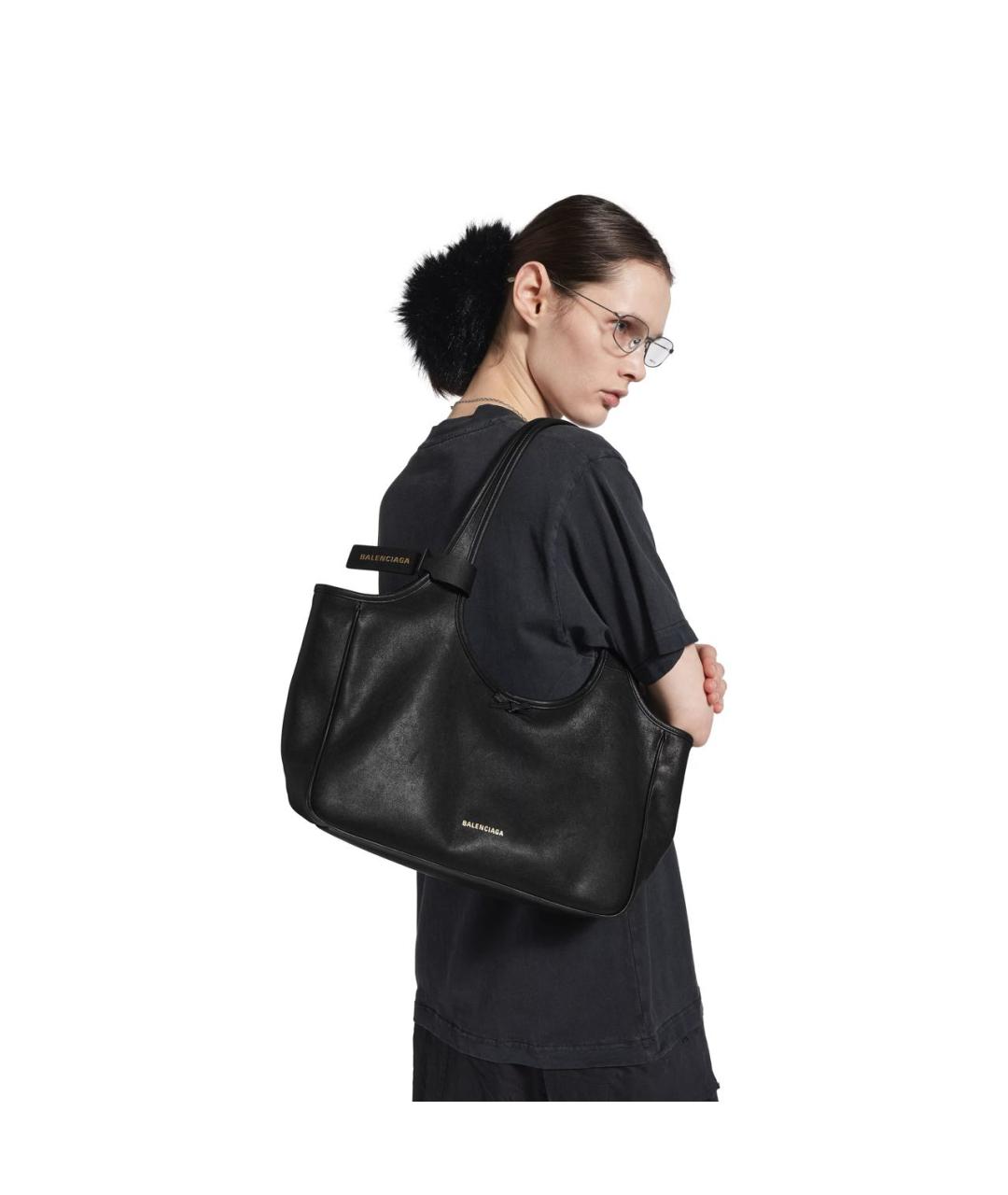 BALENCIAGA Черная кожаная сумка тоут, фото 2