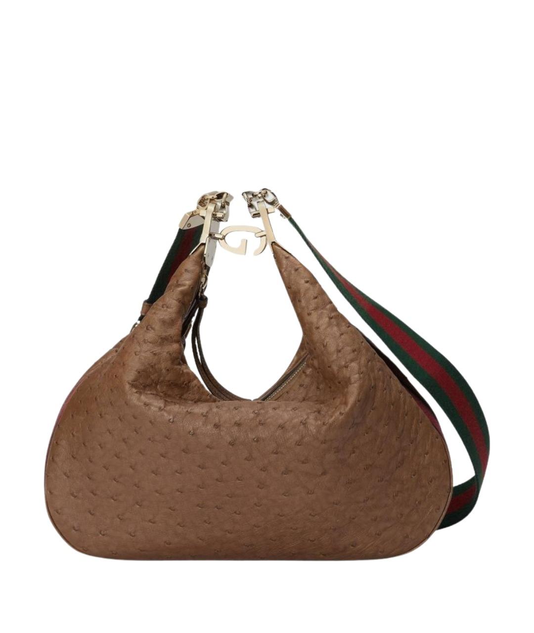 GUCCI Коричневая сумка через плечо из кожи страуса, фото 1
