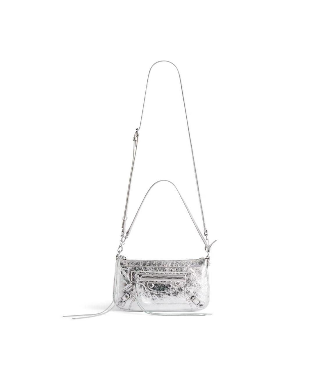 BALENCIAGA Серебряная кожаная сумка через плечо, фото 6