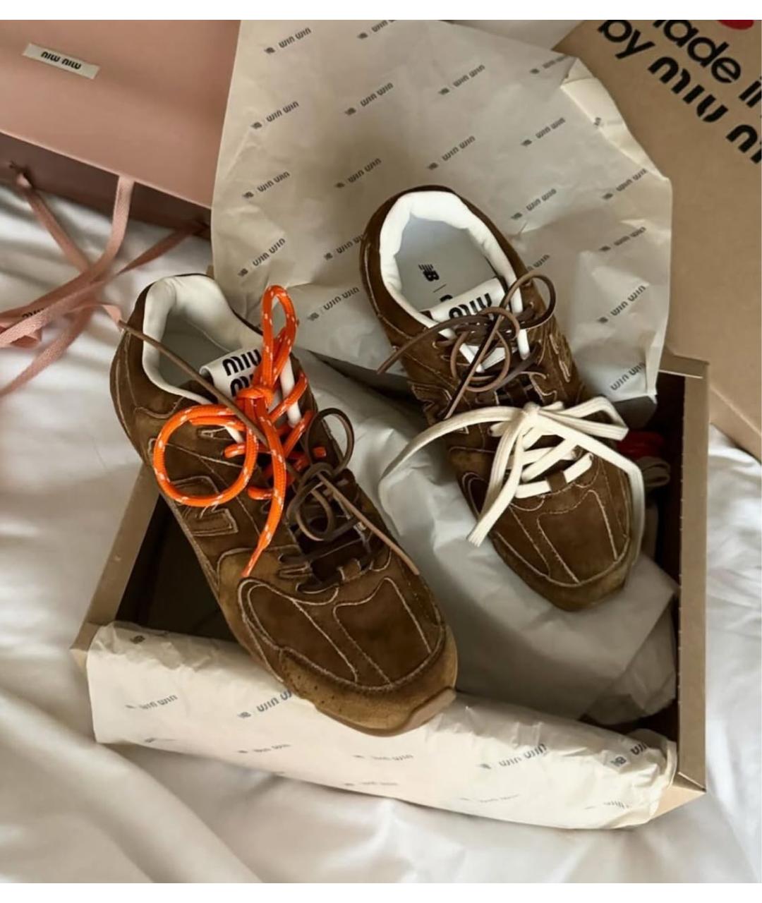 MIU MIU Коричневые замшевые кроссовки, фото 2