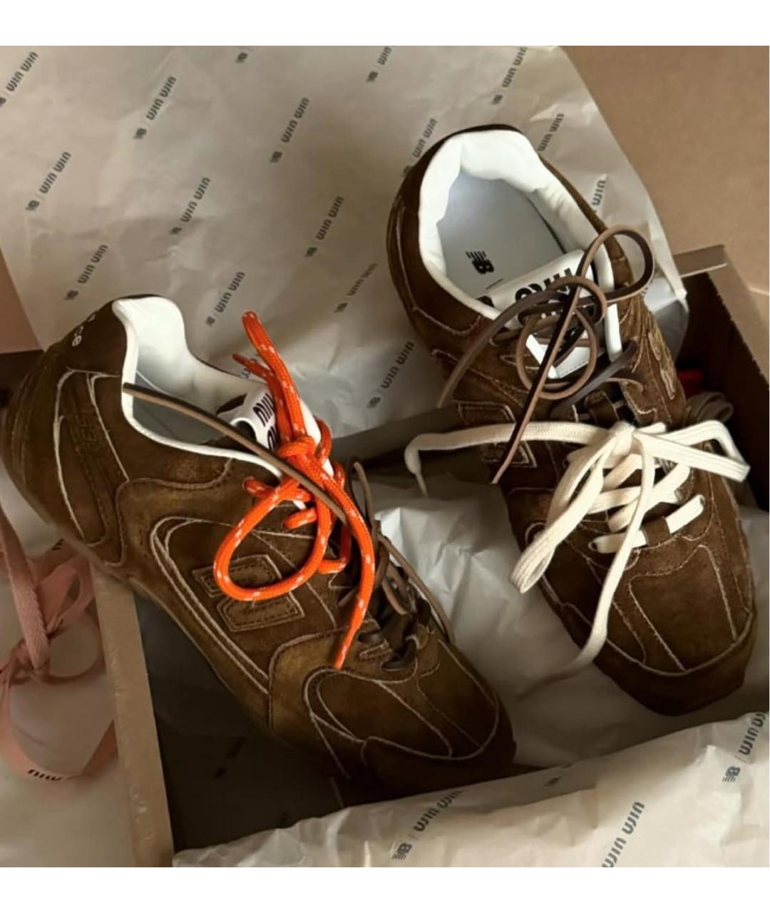 MIU MIU Коричневые замшевые кроссовки, фото 3