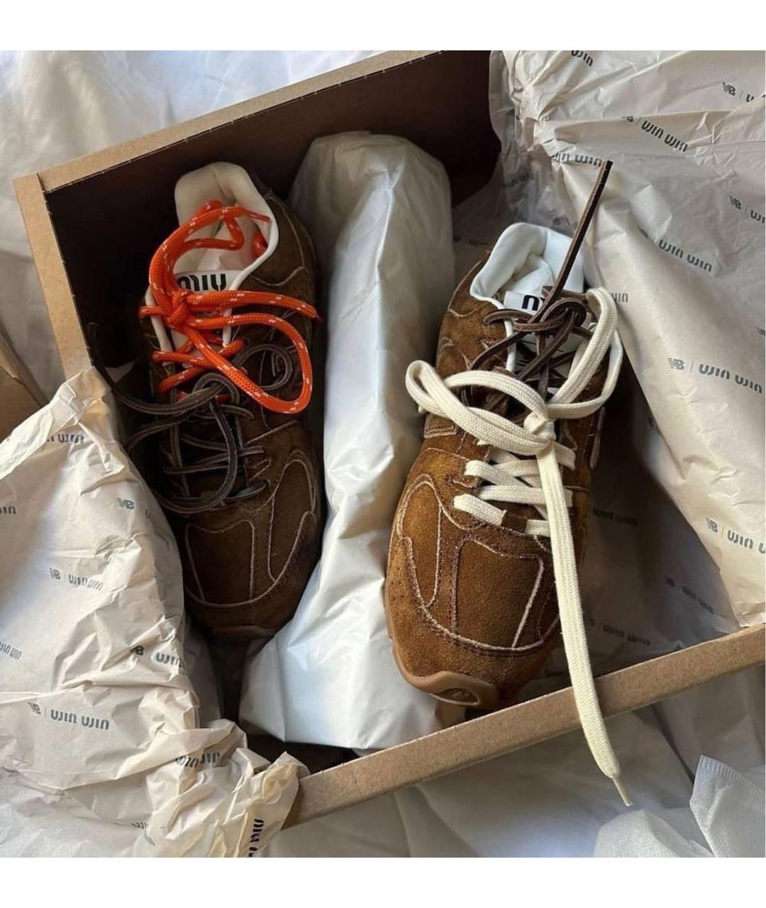 MIU MIU Коричневые замшевые кроссовки, фото 3