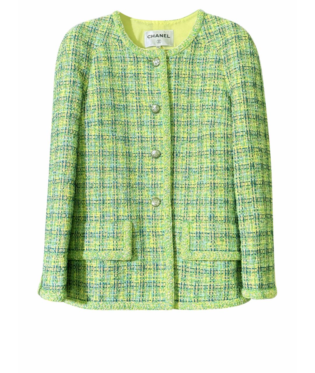 CHANEL Зеленый твидовый жакет/пиджак, фото 1