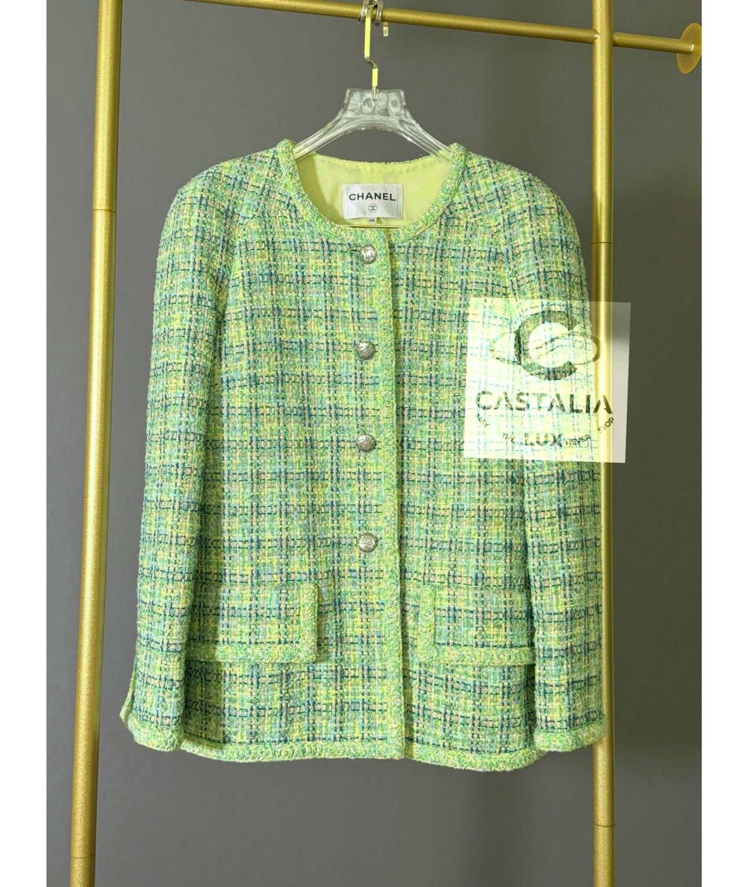 CHANEL Зеленый твидовый жакет/пиджак, фото 5
