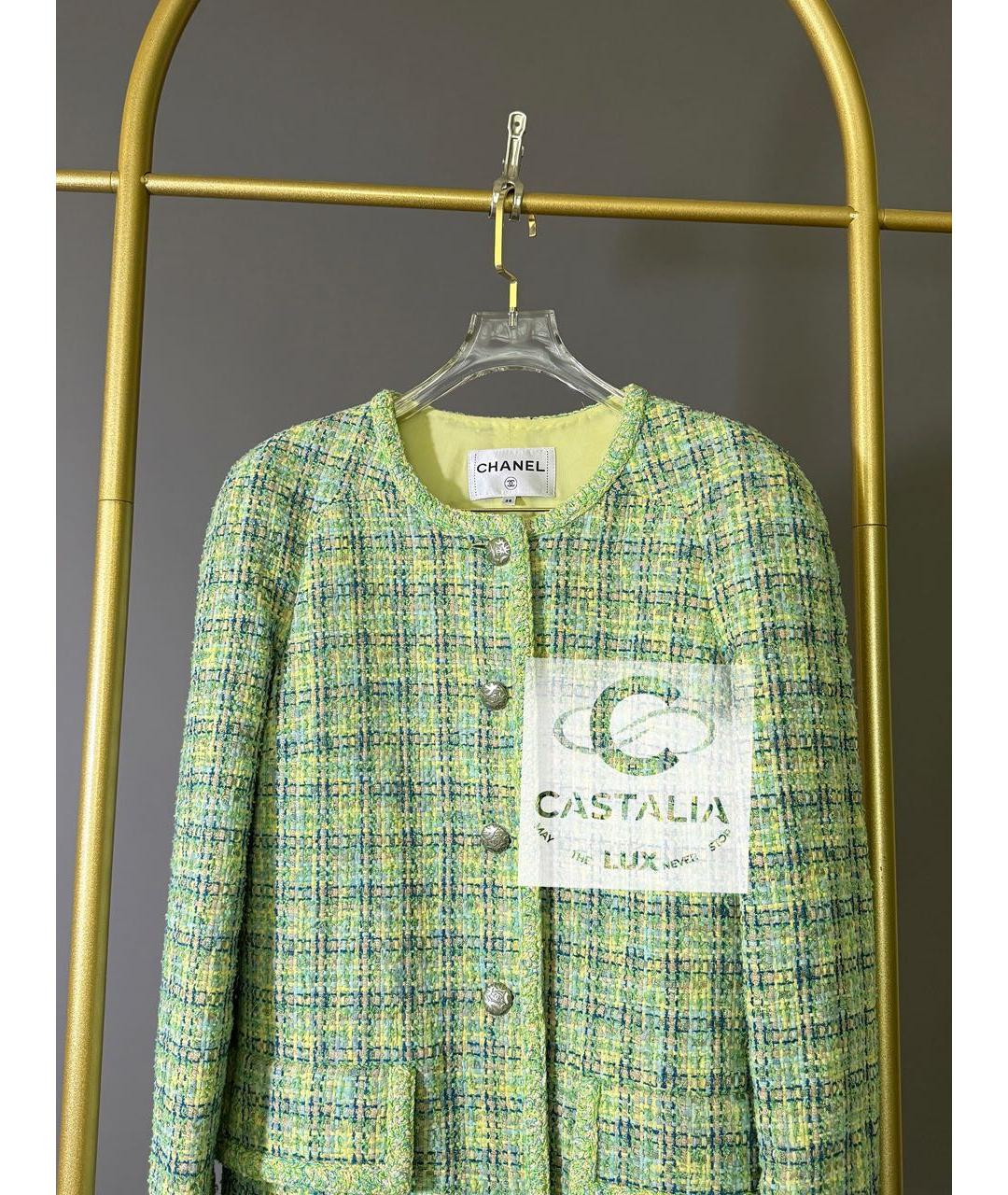 CHANEL Зеленый твидовый жакет/пиджак, фото 6