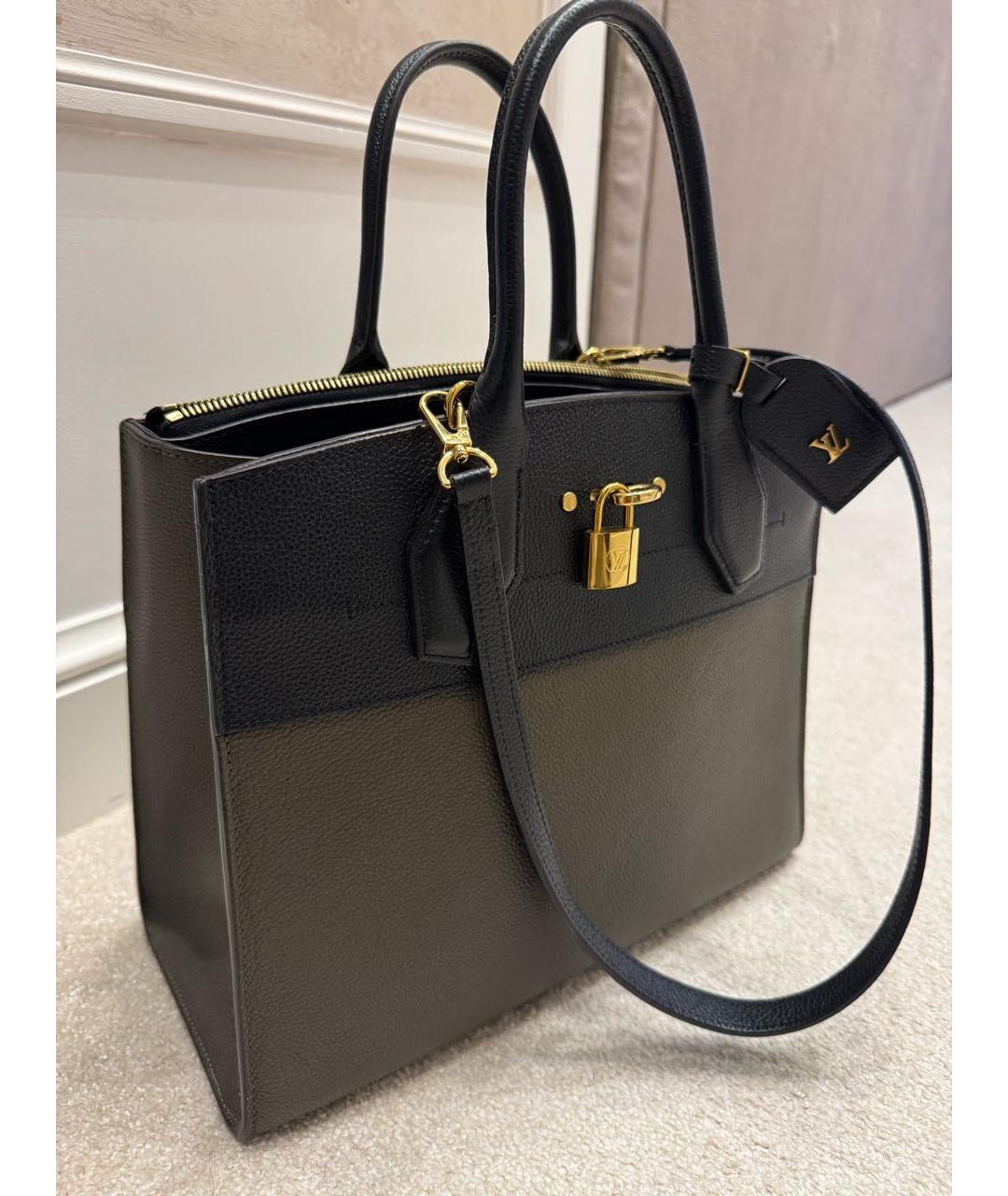 LOUIS VUITTON Хаки кожаная сумка с короткими ручками, фото 2