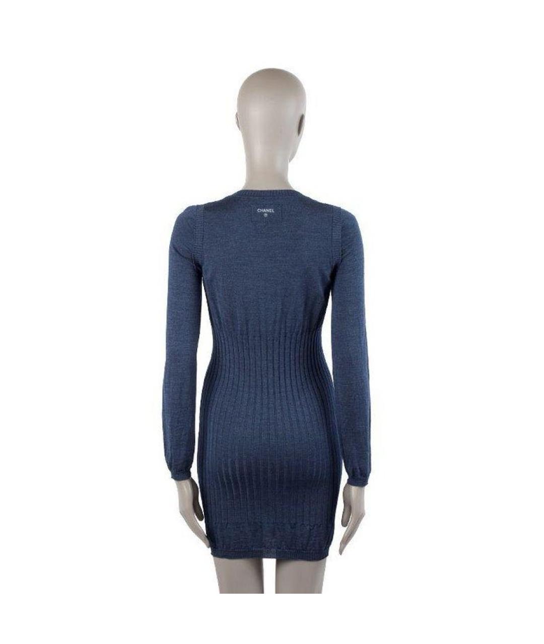 CHANEL Темно-синее шерстяное повседневное платье, фото 7
