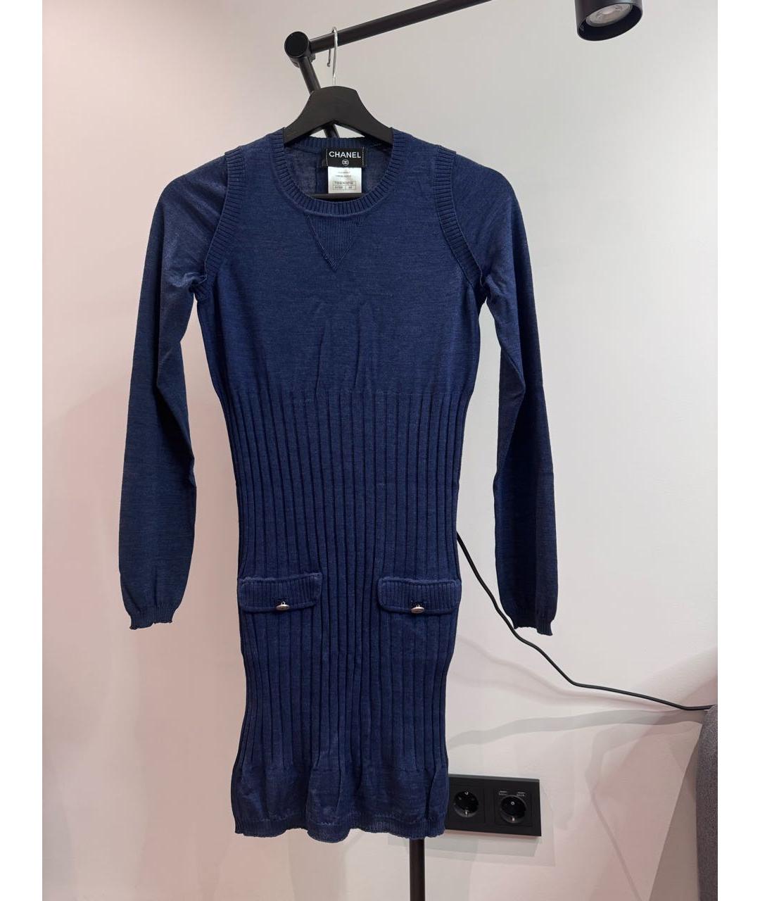 CHANEL Темно-синее шерстяное повседневное платье, фото 5