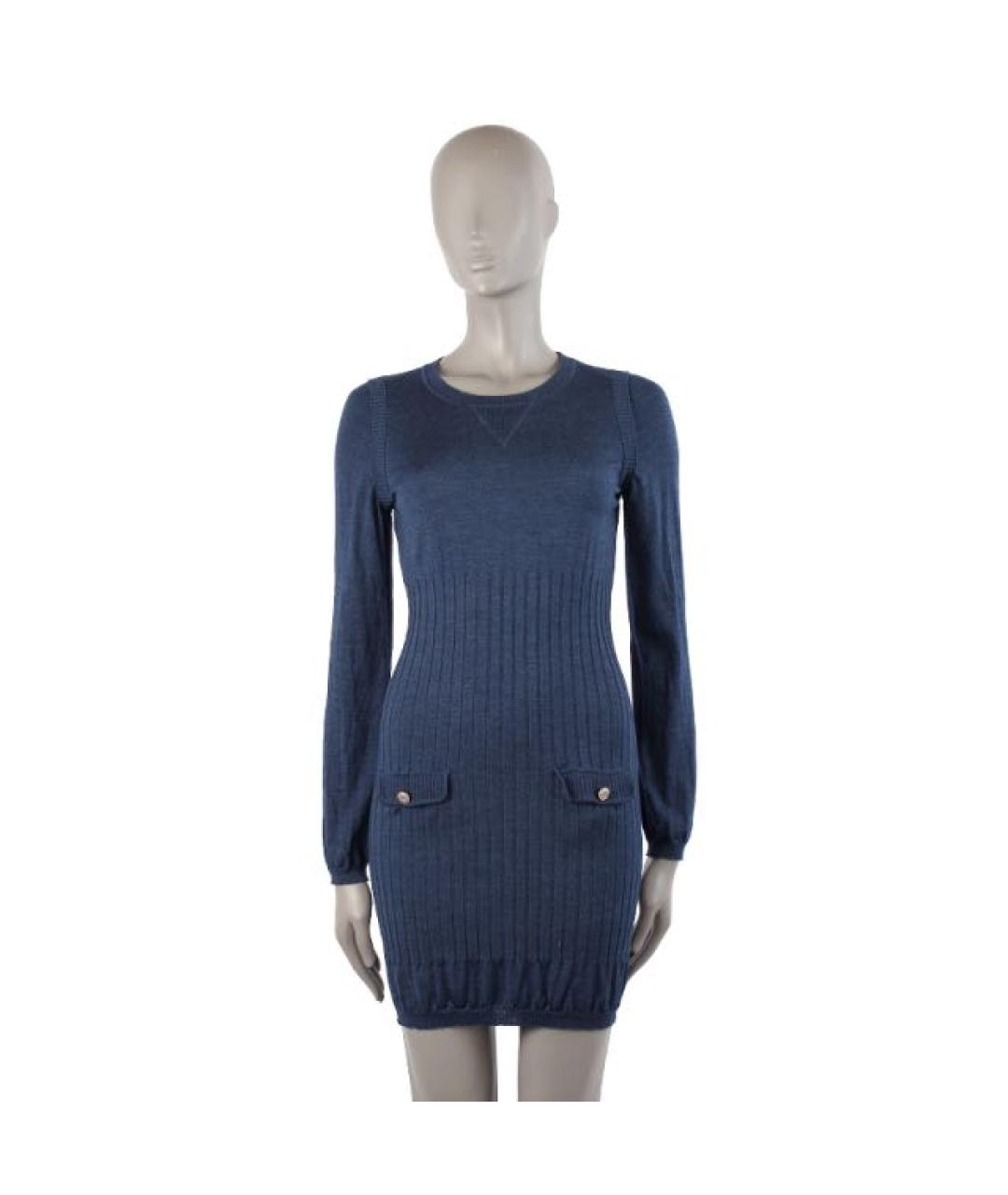 CHANEL Темно-синее шерстяное повседневное платье, фото 6