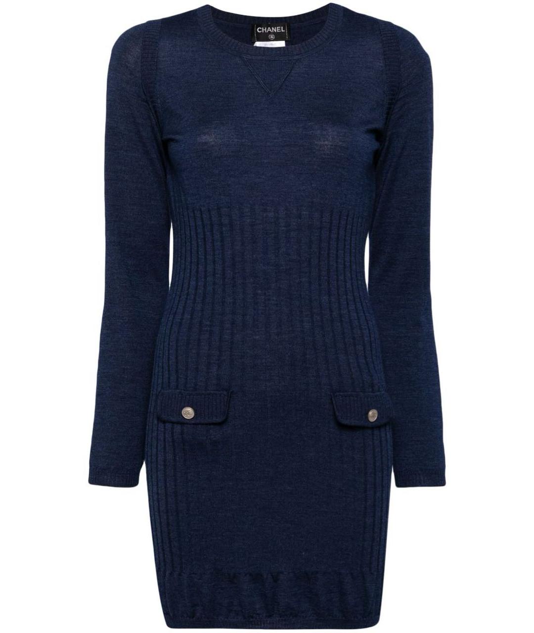 CHANEL Темно-синее шерстяное повседневное платье, фото 1