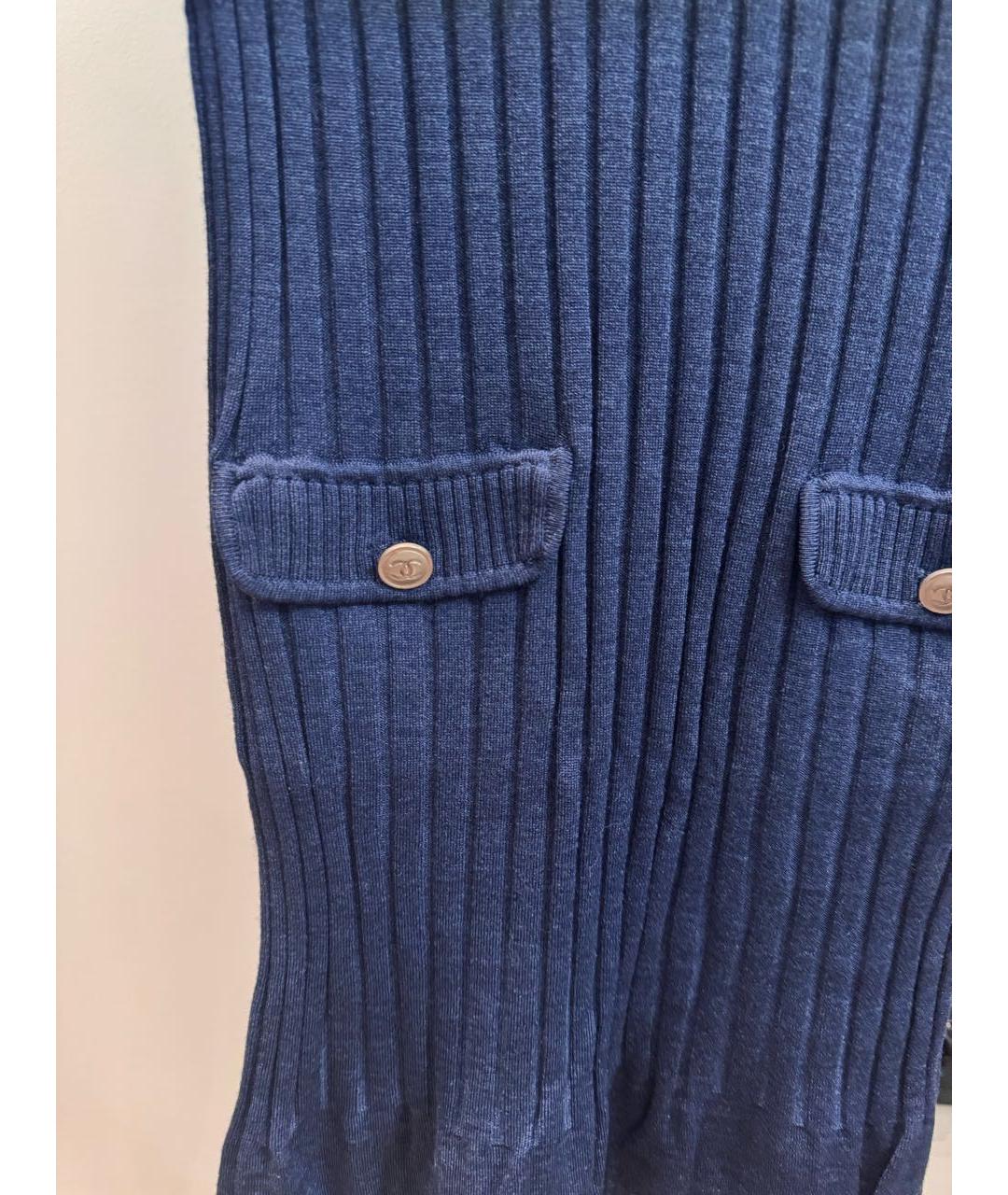 CHANEL Темно-синее шерстяное повседневное платье, фото 4