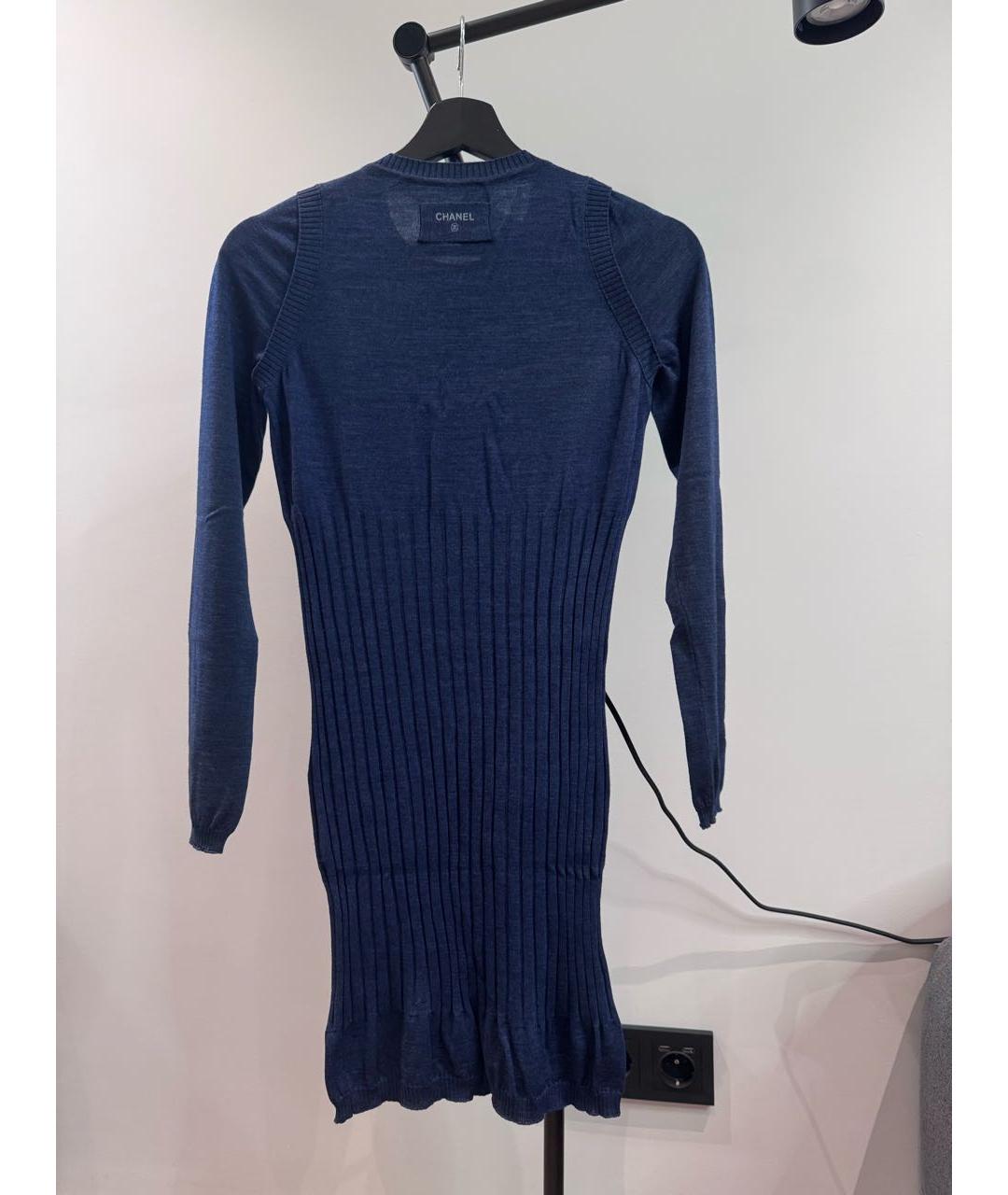 CHANEL Темно-синее шерстяное повседневное платье, фото 2