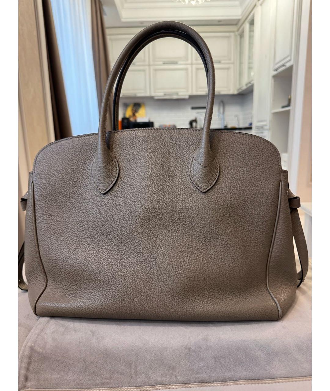 LOUIS VUITTON Бежевая кожаная сумка с короткими ручками, фото 3