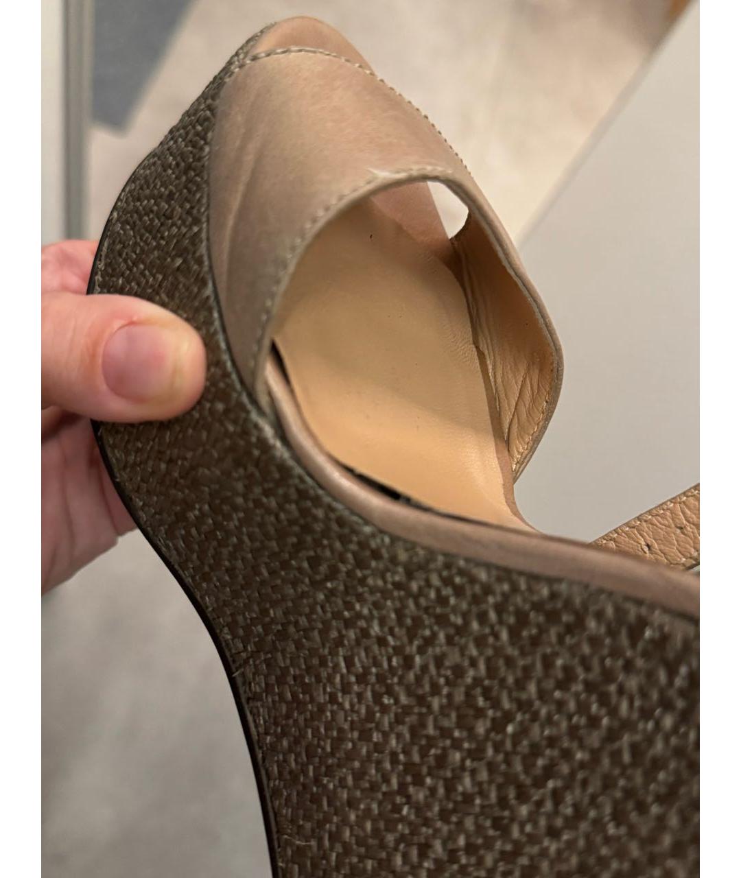 EMPORIO ARMANI Бежевые кожаные босоножки, фото 5