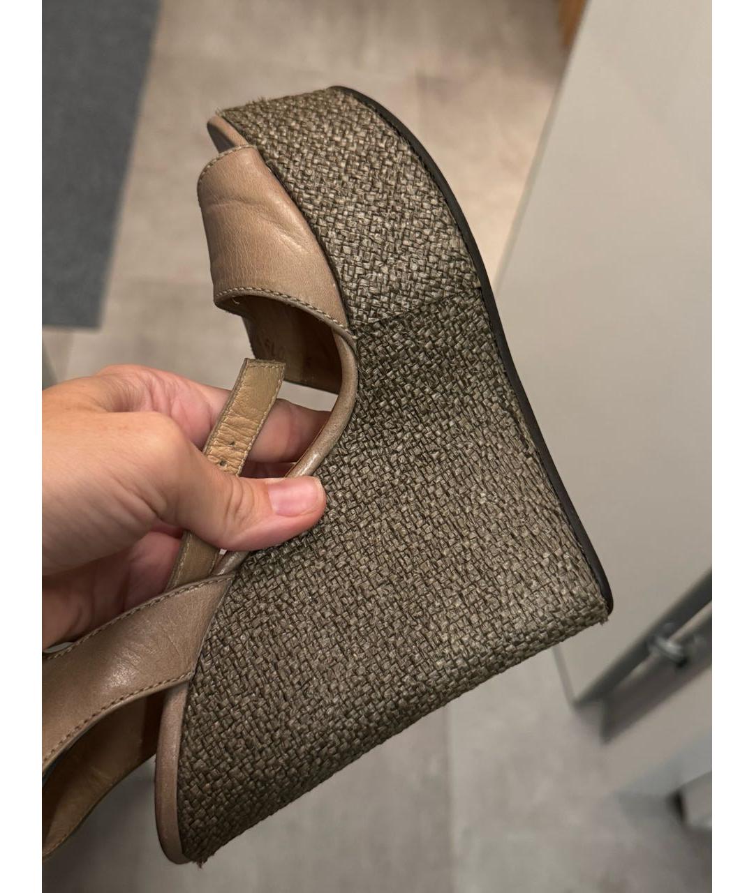 EMPORIO ARMANI Бежевые кожаные босоножки, фото 8