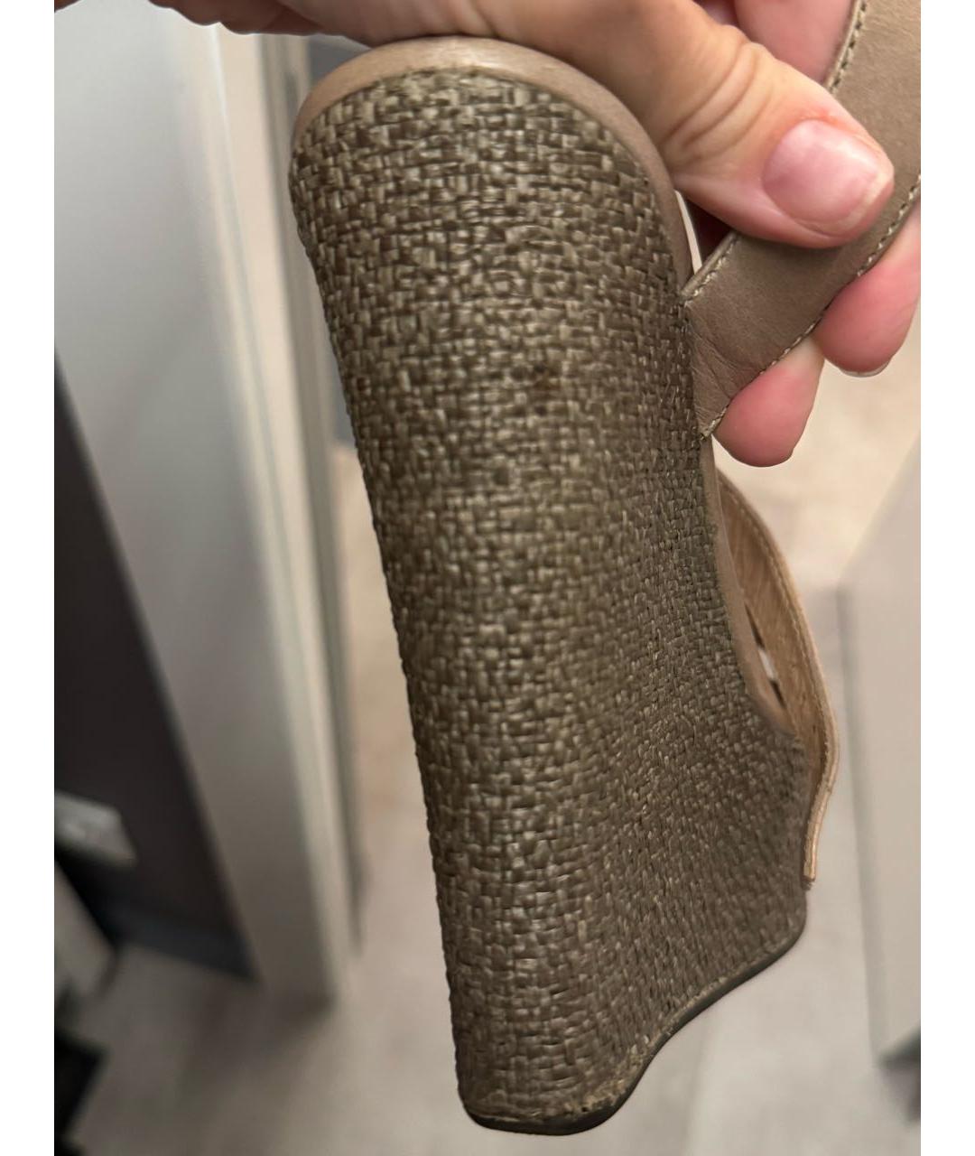 EMPORIO ARMANI Бежевые кожаные босоножки, фото 7