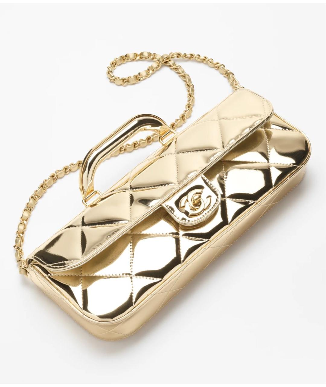CHANEL Золотая сумка с короткими ручками, фото 3