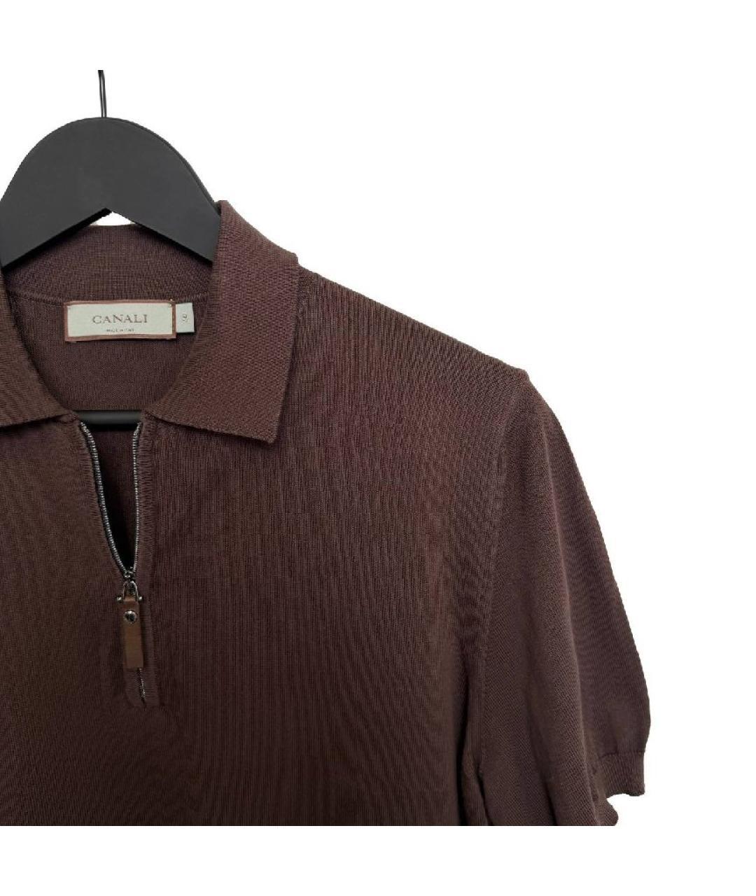 CANALI Коричневое хлопковое поло с коротким рукавом, фото 3