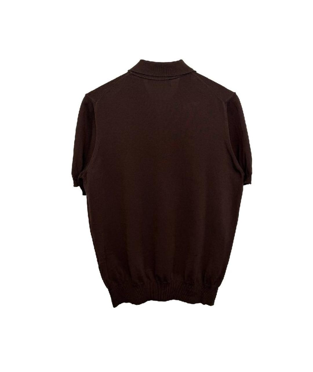 CANALI Коричневое хлопковое поло с коротким рукавом, фото 2