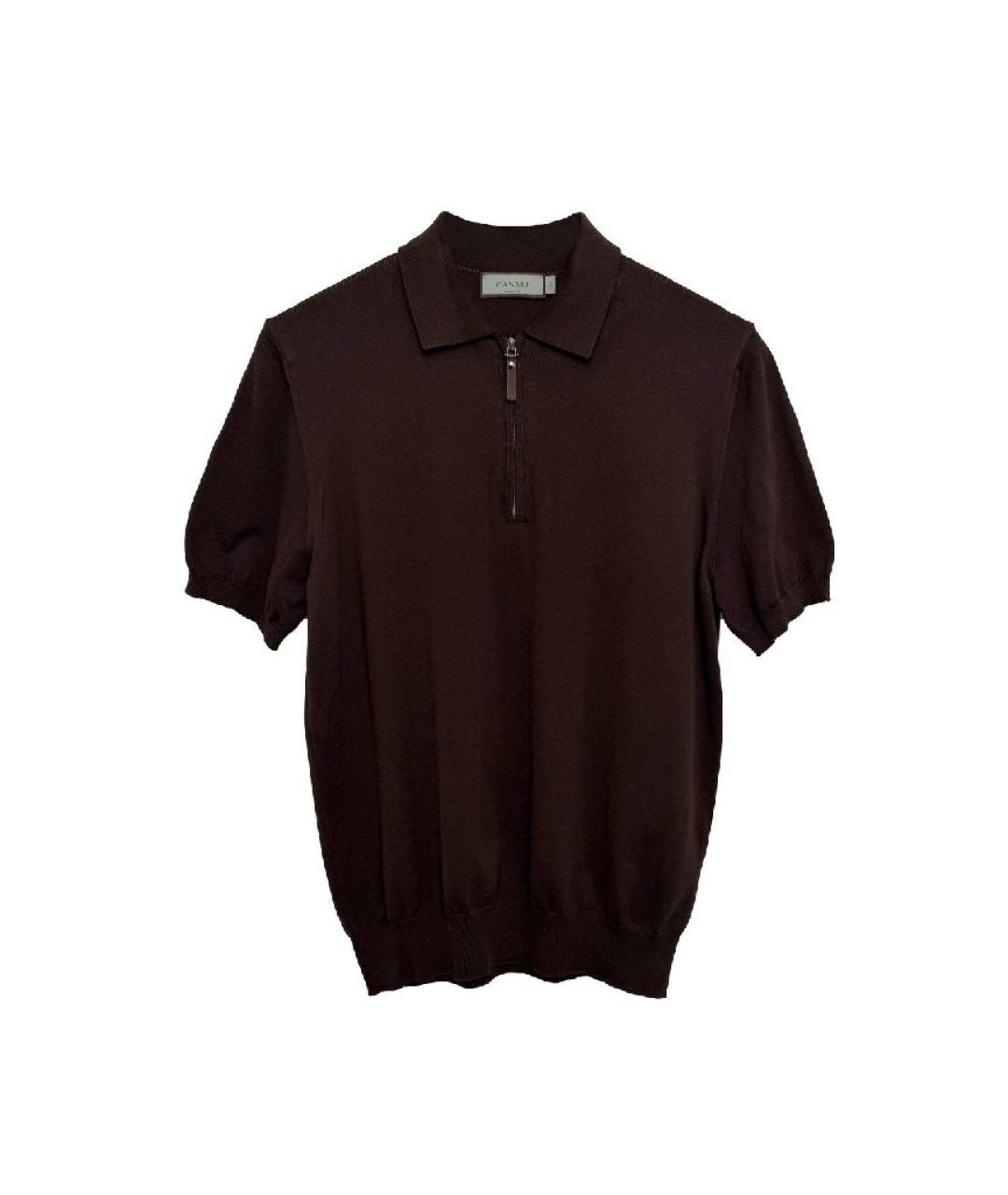 CANALI Коричневое хлопковое поло с коротким рукавом, фото 1
