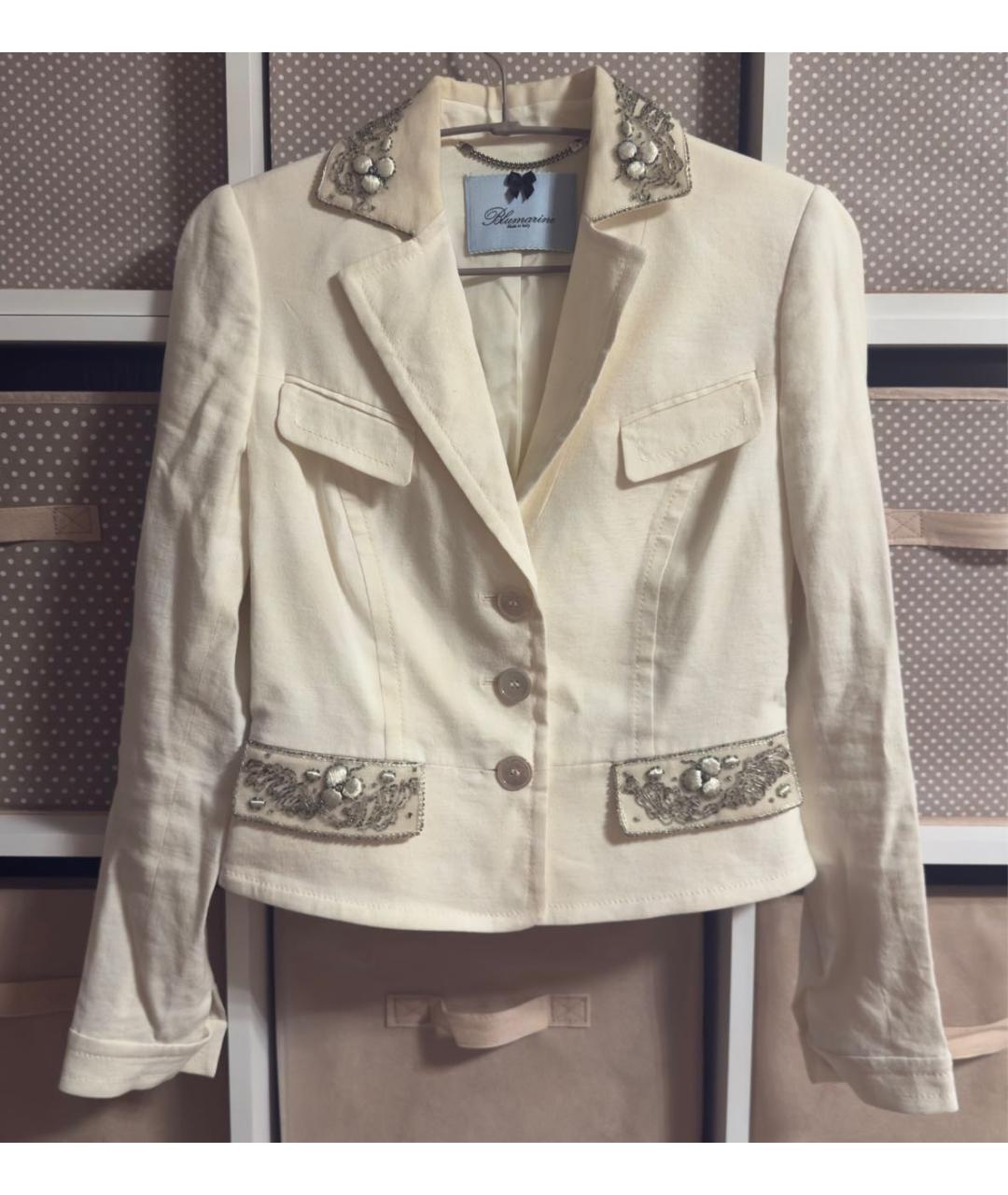 BLUMARINE Бежевый льняной жакет/пиджак, фото 9