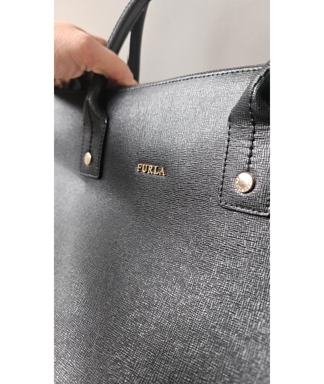 FURLA Черная кожаная сумка тоут, фото 7