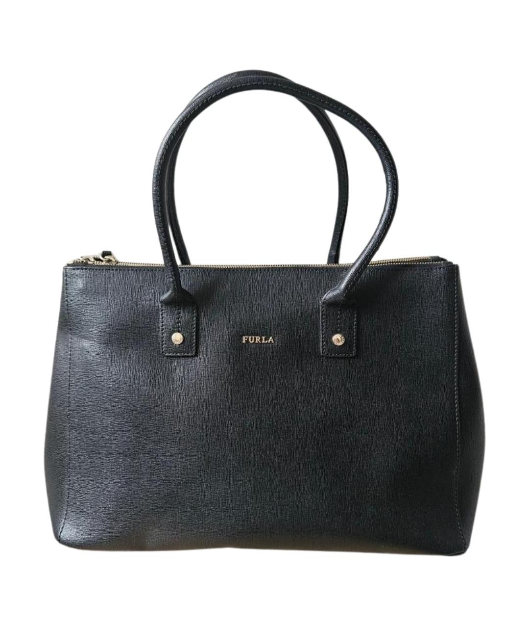 FURLA Черная кожаная сумка тоут, фото 1