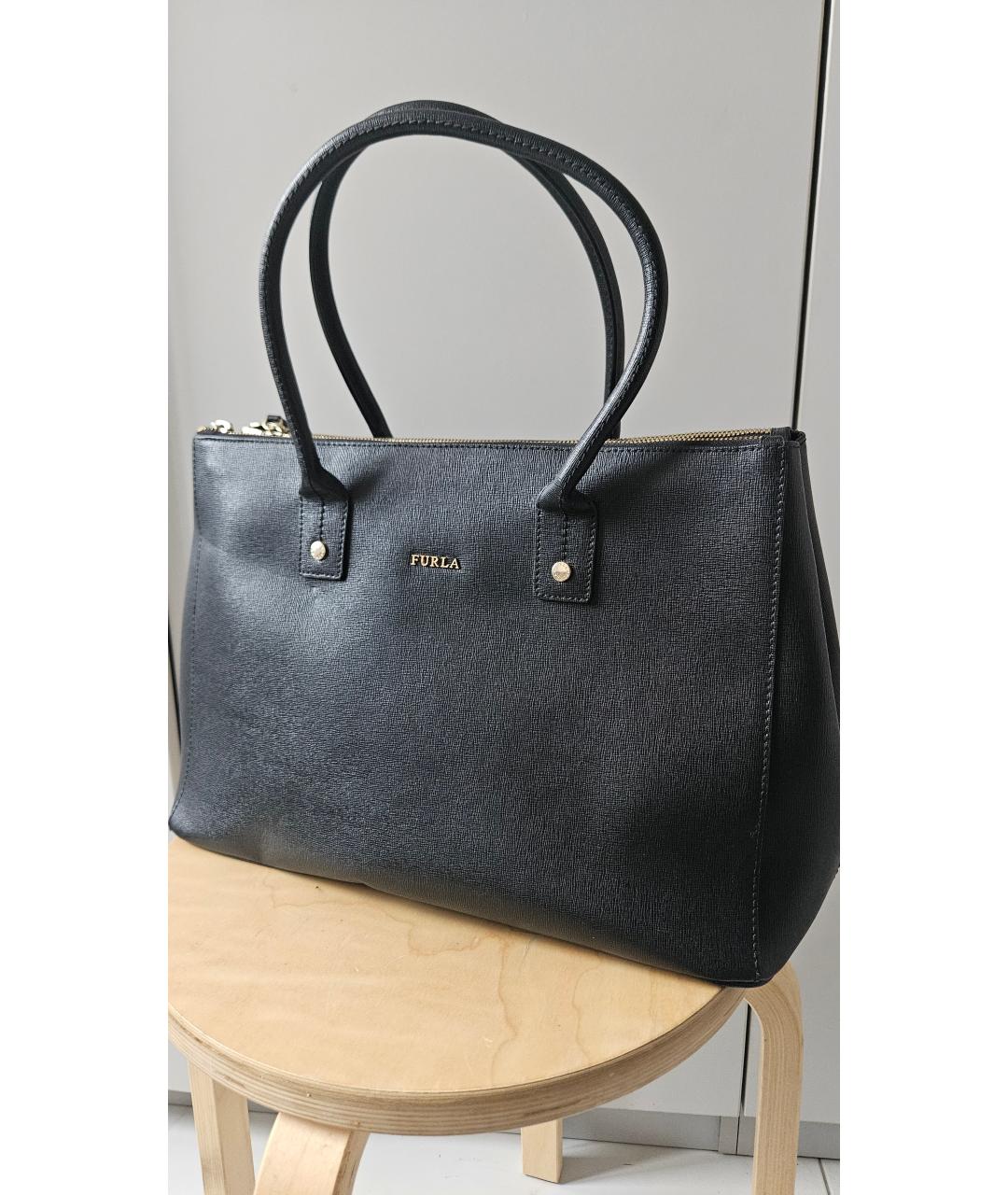 FURLA Черная кожаная сумка тоут, фото 2