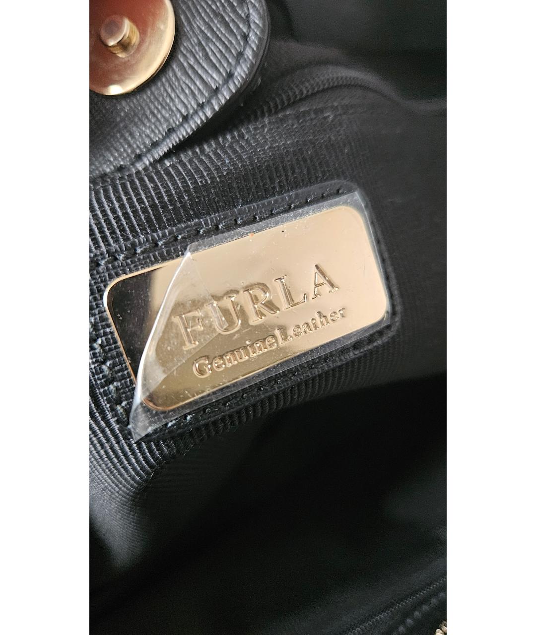 FURLA Черная кожаная сумка тоут, фото 5